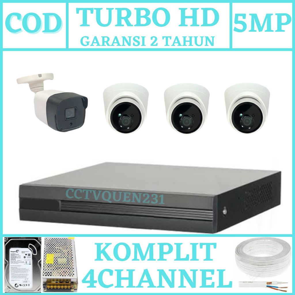 PAKET CCTV 4 CHANNEL 4 KAMERA 5MP 1080P TURBO HD IR SONY KOMPLIT