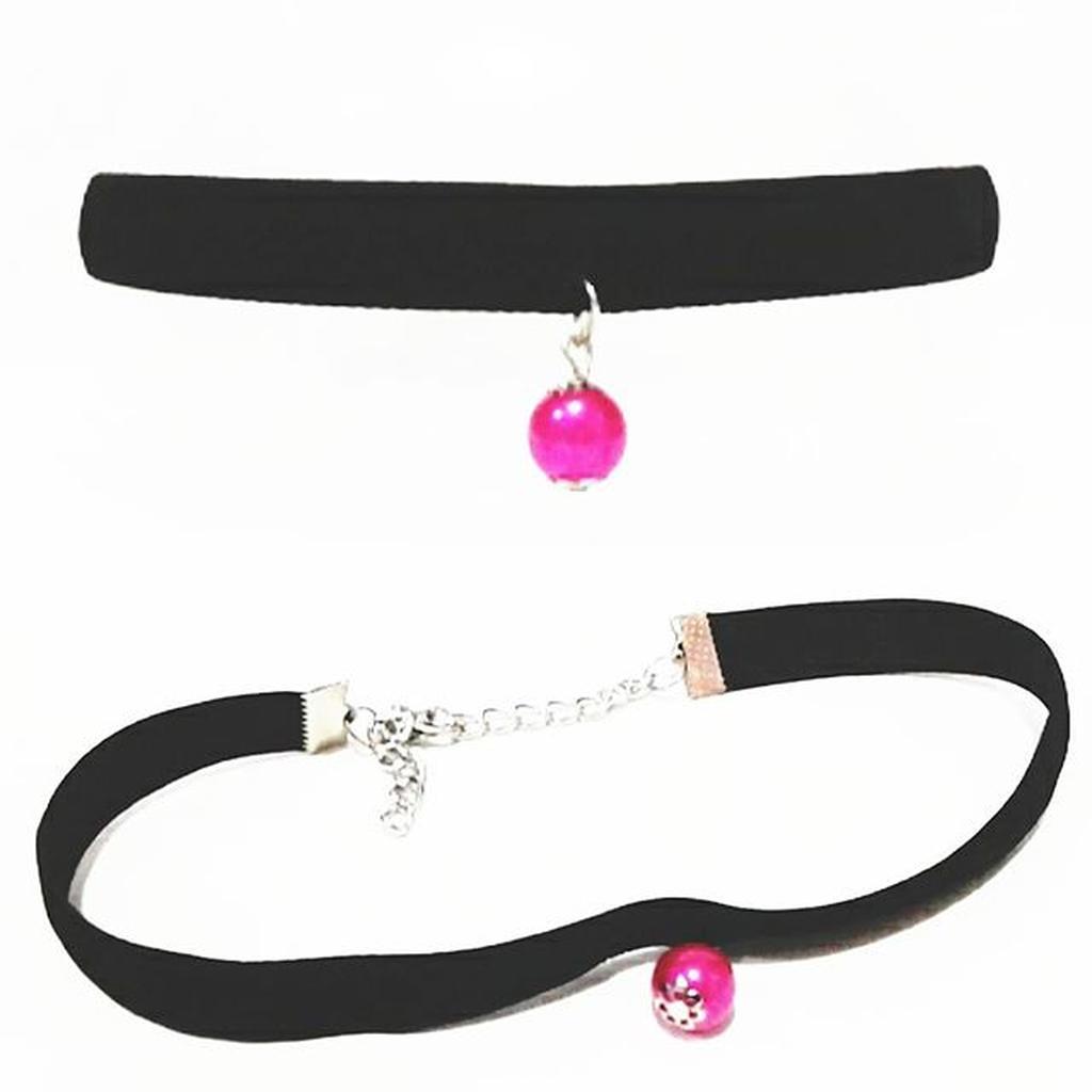 Choker Velvet Necklace Hot Pink Pearl | Kalung Handmade