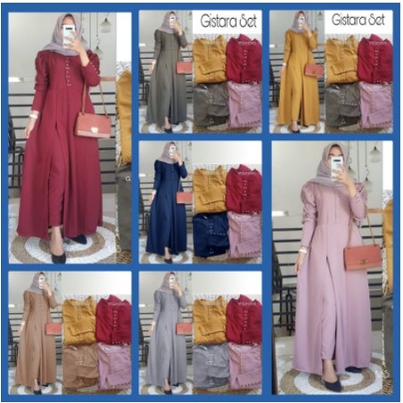 PAKAIAN MUSLIM STELAN SETELAN CELANA SET GISTARA MUTIARA TEMBAK JERSEY MORHA  MOSCREPE - SETCEL GIST