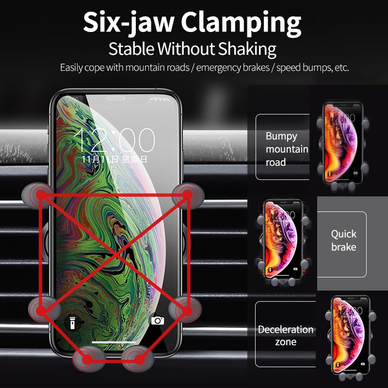 Stand Holder Smartphone Universal Model Lipat 6 Titik Untuk Ventilasi Ac Mobil