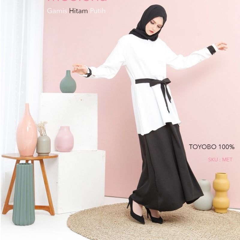 gamis kerja hitam putih toyobo