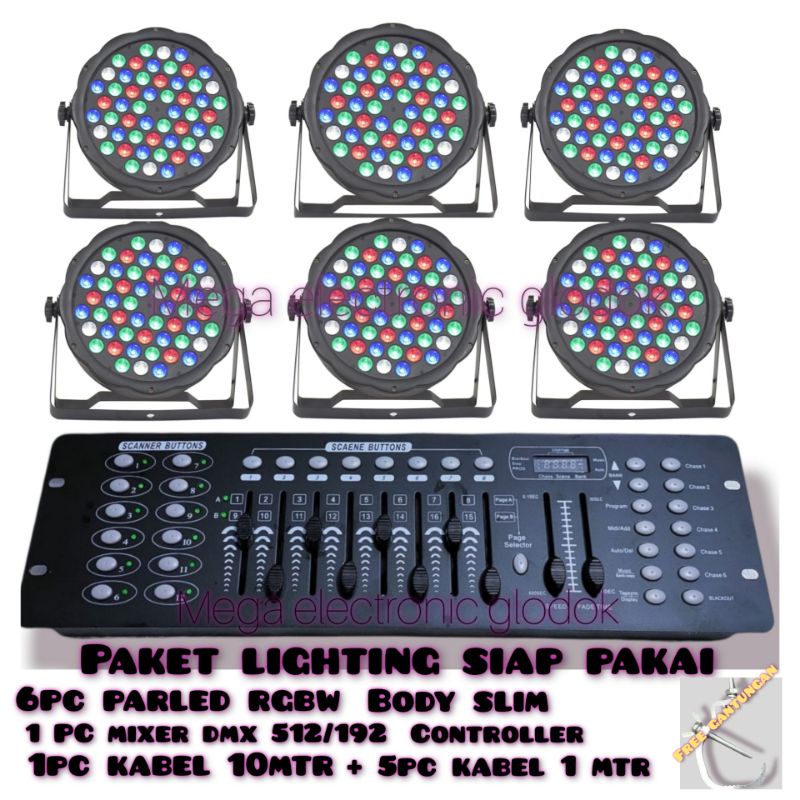 paket lampu lighting siap pakai 6parled + mixer