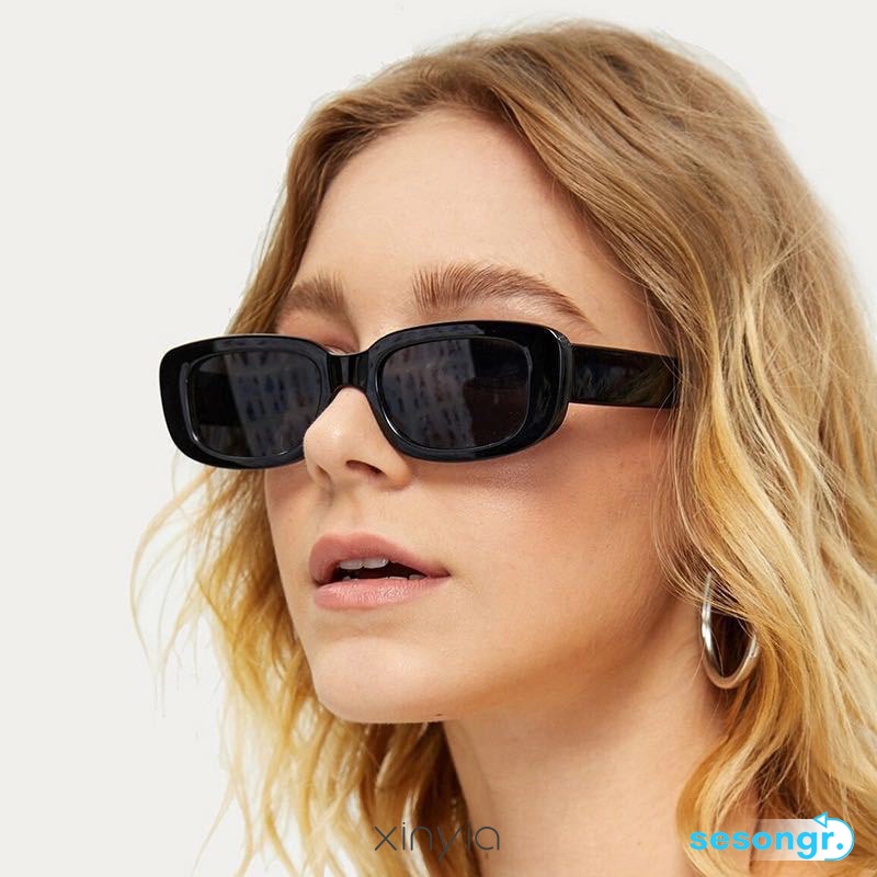 Kacamata Hitam Square Frame Cewek Murah Vintage INS Fashion Kaca Mata Hitam Retro Gaya Sunglasses Women -SG