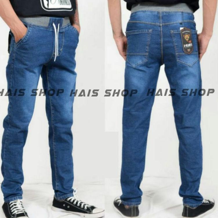[HN1193] CELANA JEANS PANJANG PINGGANG KARET_CELANA RIP JEANS PANJANG_Hais Shop 505AYE