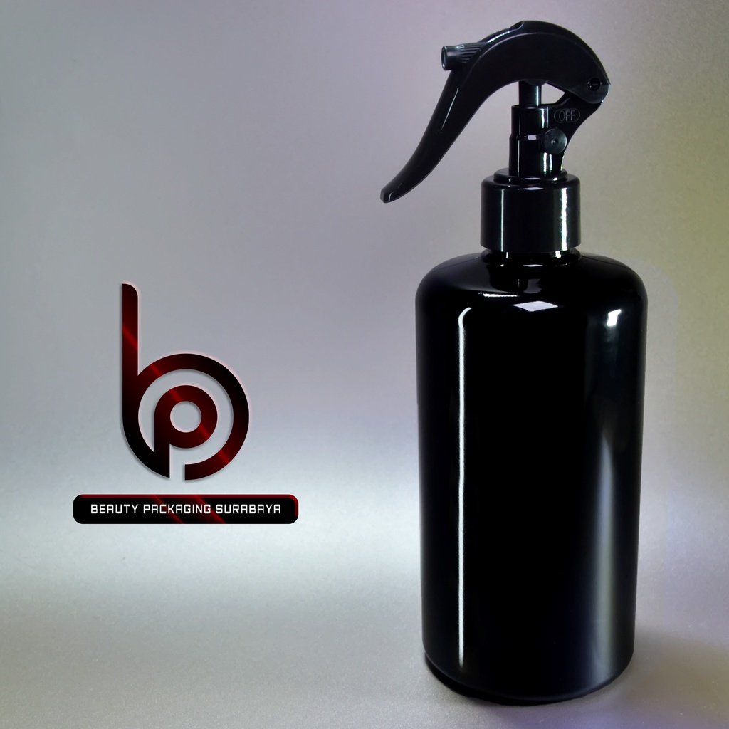 Botol plastik PET 500ml BR 28mm hitam tutup spray trigger bebek