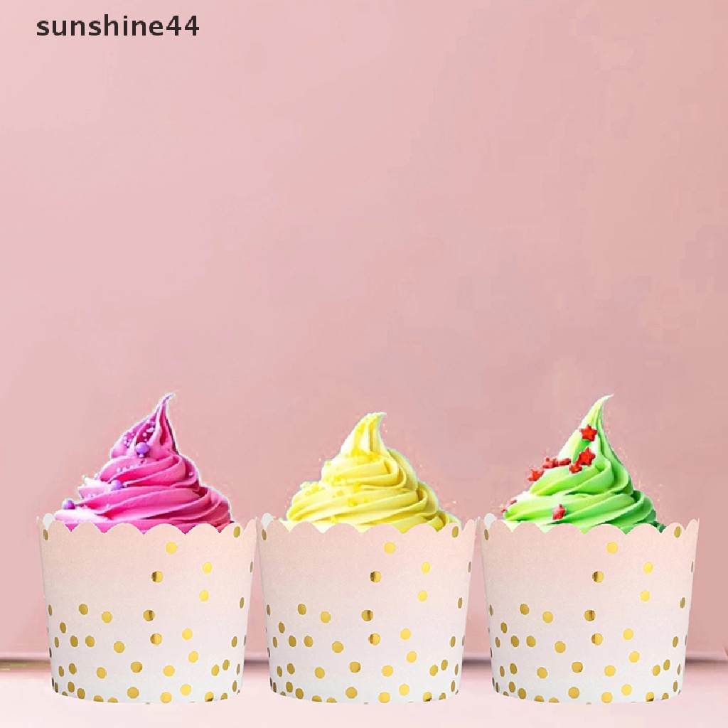 Sunshine Kertas Pembungkus Cupcake / Muffin Motif Polkadot Warna Emas / Pink