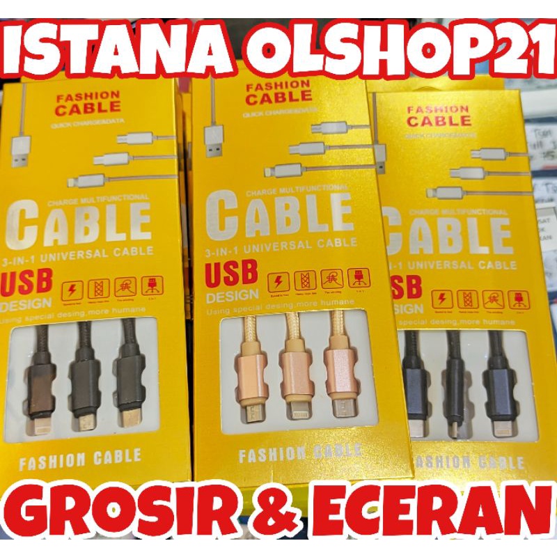 Kabel data kabel charger Vibox 3 in 1 cable usb type C iPhone