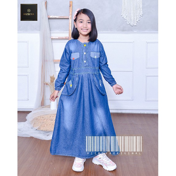 Dress / Gaun Panjang Gamis Maxi Jeans Anak Perempuan untuk umur 2thn - 10 thn original by HIZBIYA