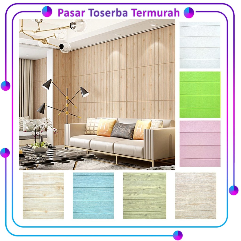 PTT WALLPAPER DINDING FOAM 3D BATA BATU POLOS MOTIF KAYU 77x70cm WOOD