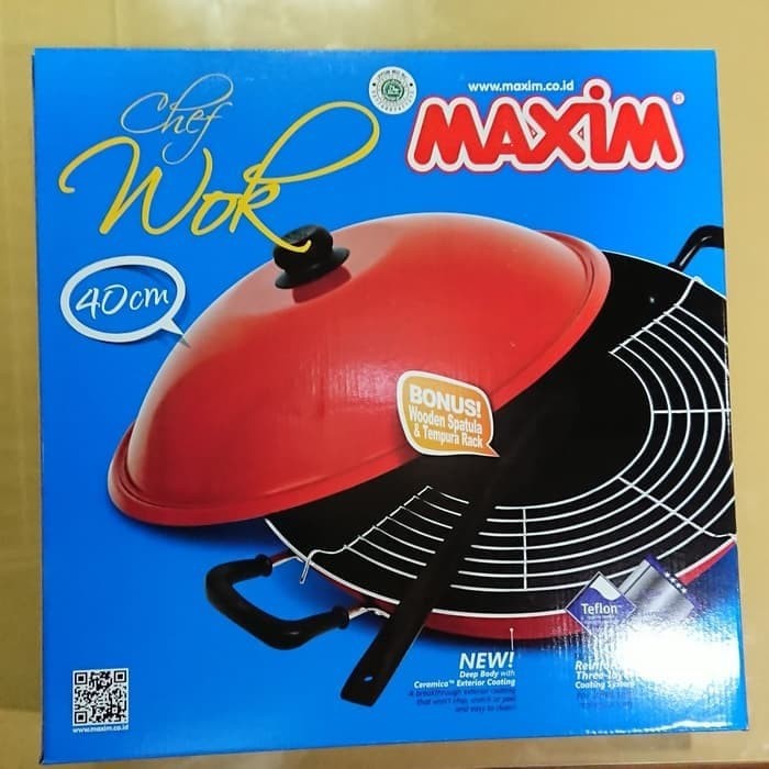 Maxim Wajan Teflon 40cm + Tutup Chef Wok 40 Cm TEFLON BESAR