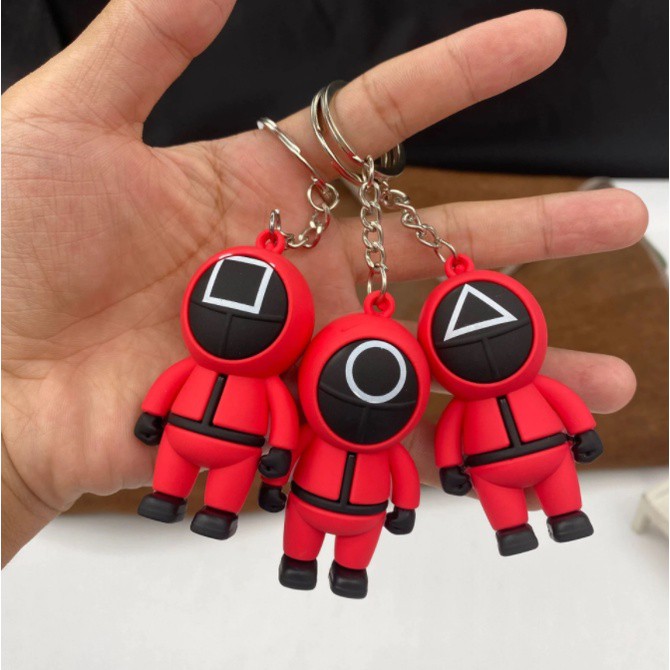 Gantungan Kunci Mini Boneka Squid Game Aksesoris Little Red Man Minifigures Kartun Boneka