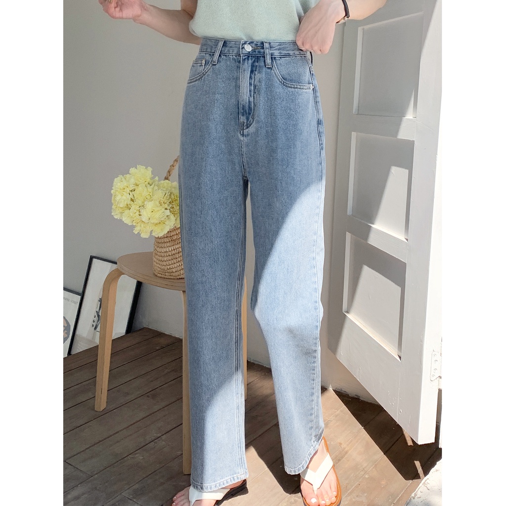 high waist biru muda boyfriend loose korean style celana jeans panjang wanita kulot