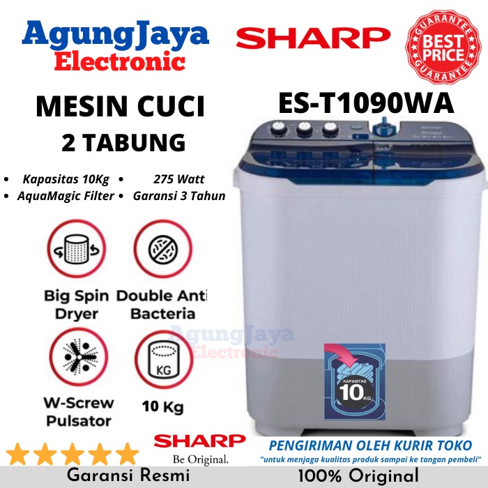 MESIN CUCI SHARP 10 KG ES-T1090 2 TABUNG 10KG AQUAMAGIC LOW WATT (CILEGON-SERANG)