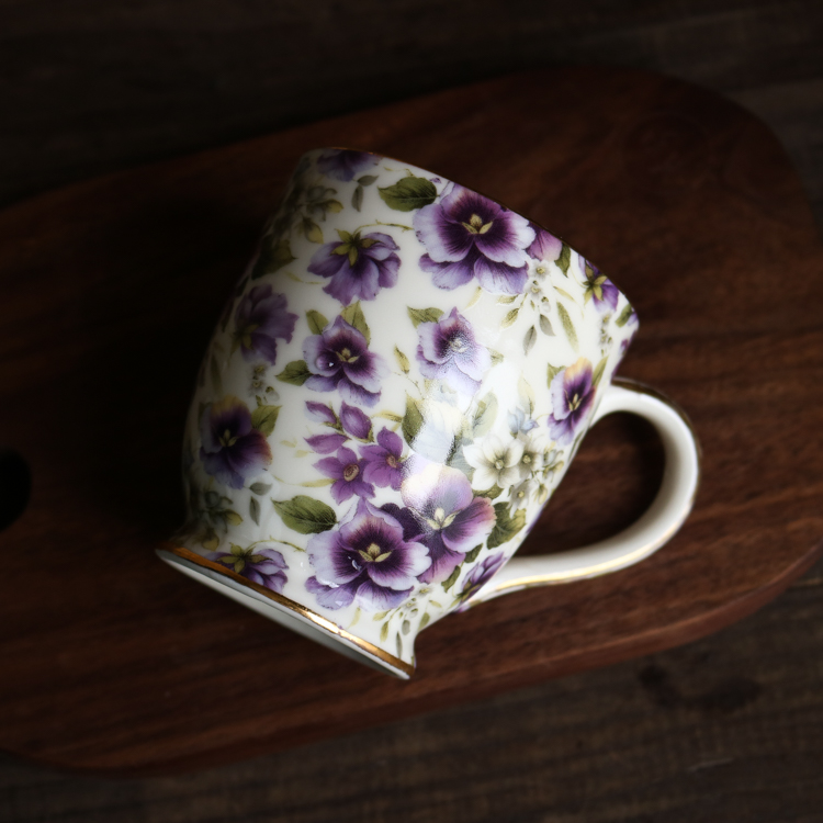 W1962 Cangkir Teh Bahan Keramik Motif Bunga Warna Ungu Gaya Eropa Shopee Indonesia