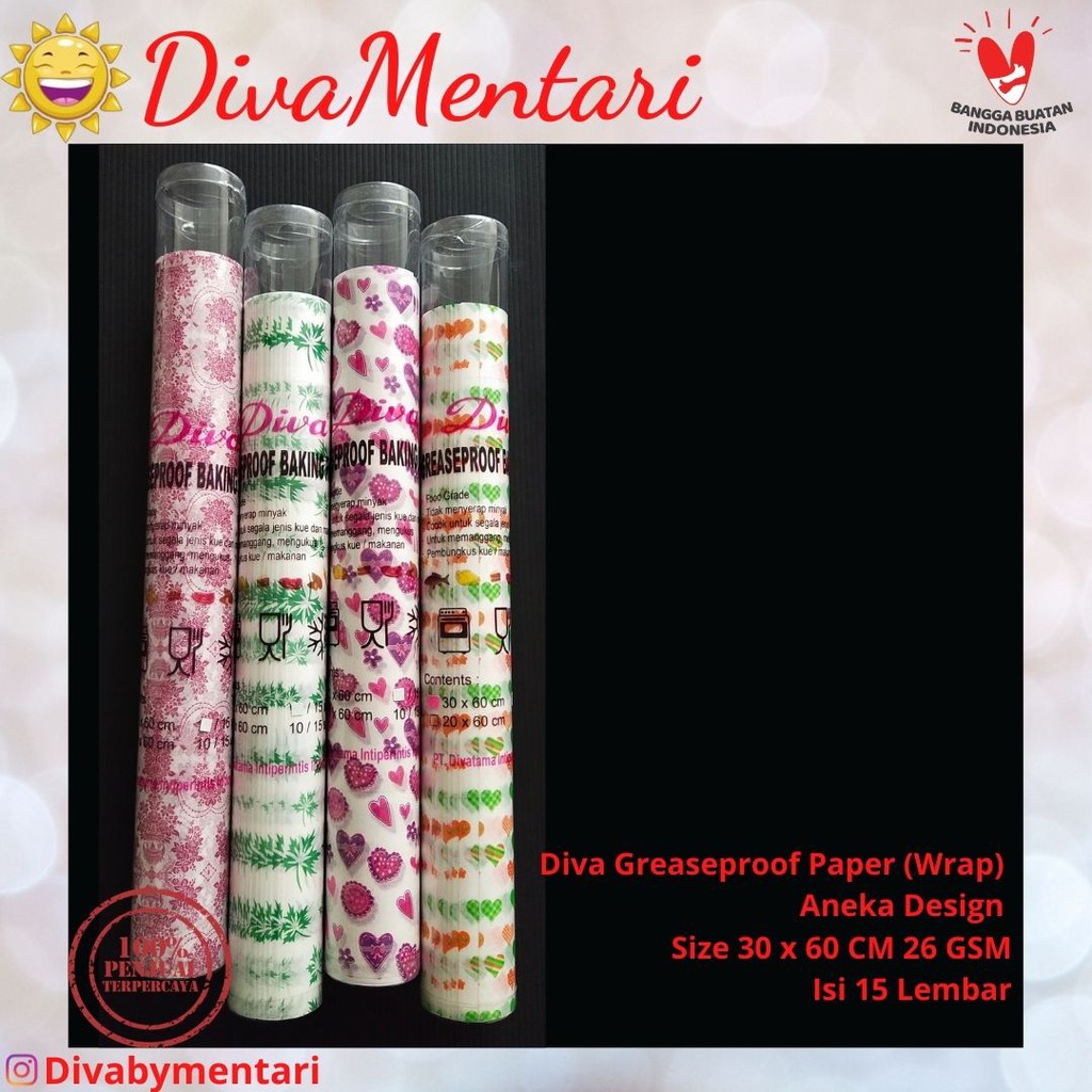 

Diva Greaseproof Paper (Wrap) Aneka Design Size 30 x 60 CM 26 GSM