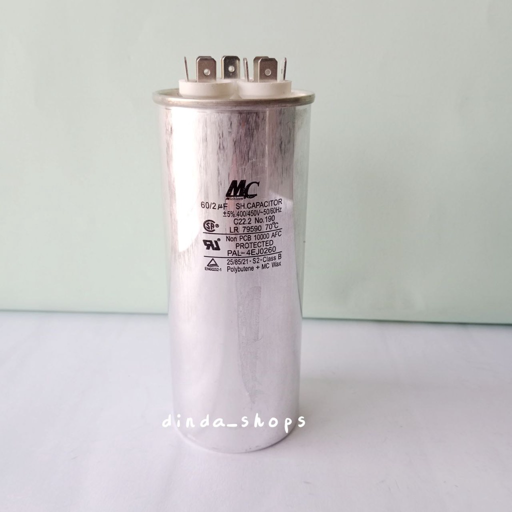 KAPASITOR AC / CAPACITOR AC LG 3 KAKI MERK MC 60/2 uF (60/2 MIKRO)