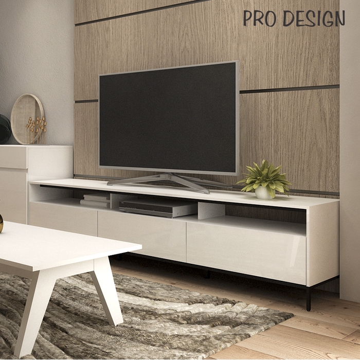 Pro Design Petra Rak  TV  Dengan 3 Rak  3 Laci White  Glossy  