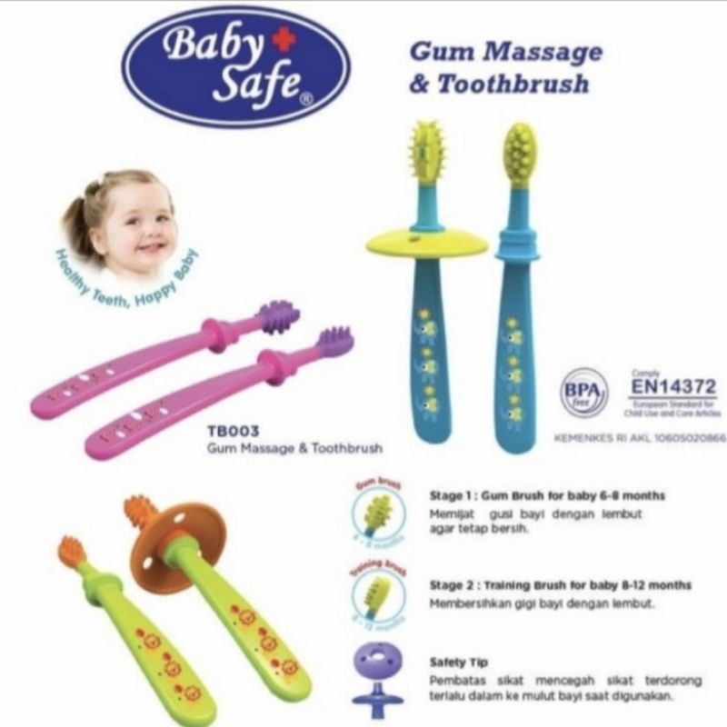 Baby Safe Gum Massage &amp; Toothbrush - Baby safe Sikat Lidah + Sikat Gigi Susu Anti Sedak Silikon Anti KUMAN TB003