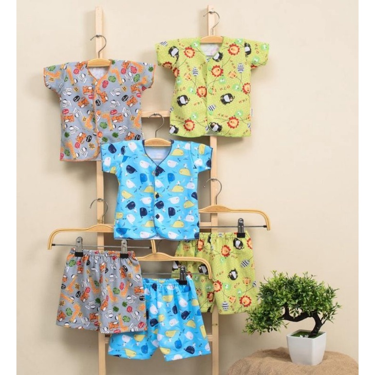 3 PCS  SETELAN MUBEBI PENDEK NEWBORN KANCING DEPAN PIYAMA BAJU TIDUR  BABY