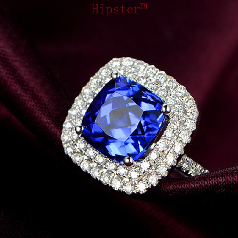 European and American New Retro Temperament Entry Lux Full Diamond Sapphire Ring