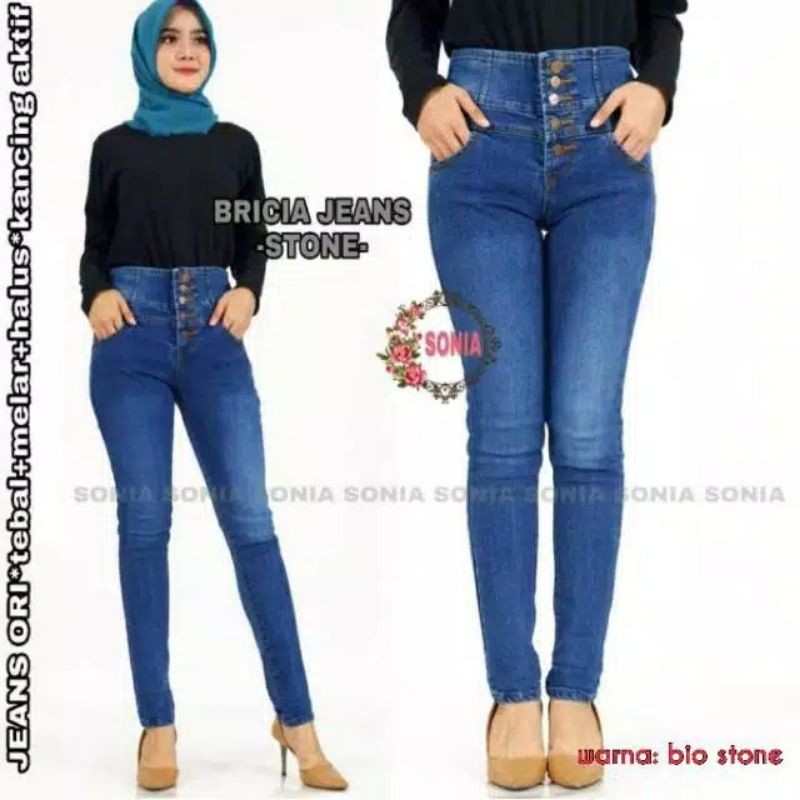 (Bisa COD) Celana highwaist jeans button kancing 5 // Celana panjang highwaist kancing 5