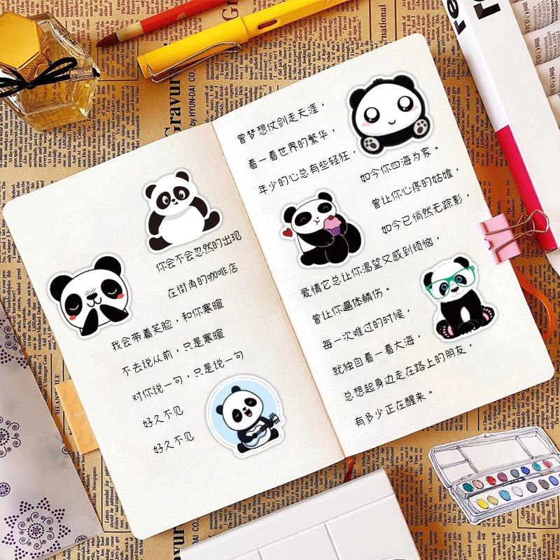 50 panda lucu stiker kartun panda termos Piala stiker bagasi kasus telepon tangan Buku stiker kecil