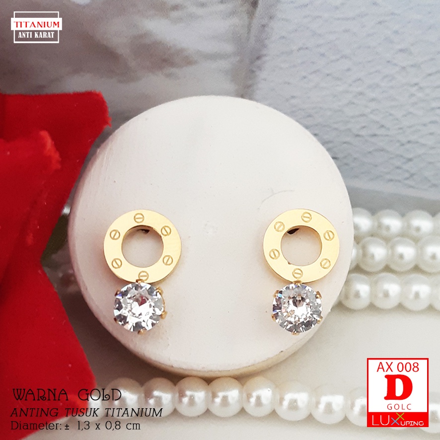 AX 008 Anting Tusuk Titanium Gold Awet Anti Karat Selamanya Giwang Titan Luxx Xuping