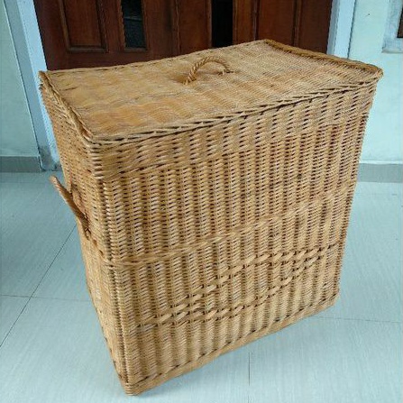 keranjang rotan tutup kotak persegi panjang besar jumbo laundry penyimpanan barang 60x40x60 cm