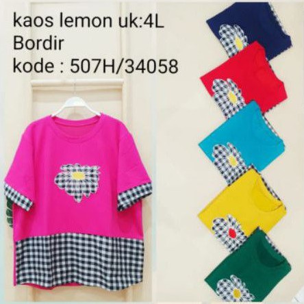 Blouse Bigsize 4L Kaos Jumbo kombinasi Katun