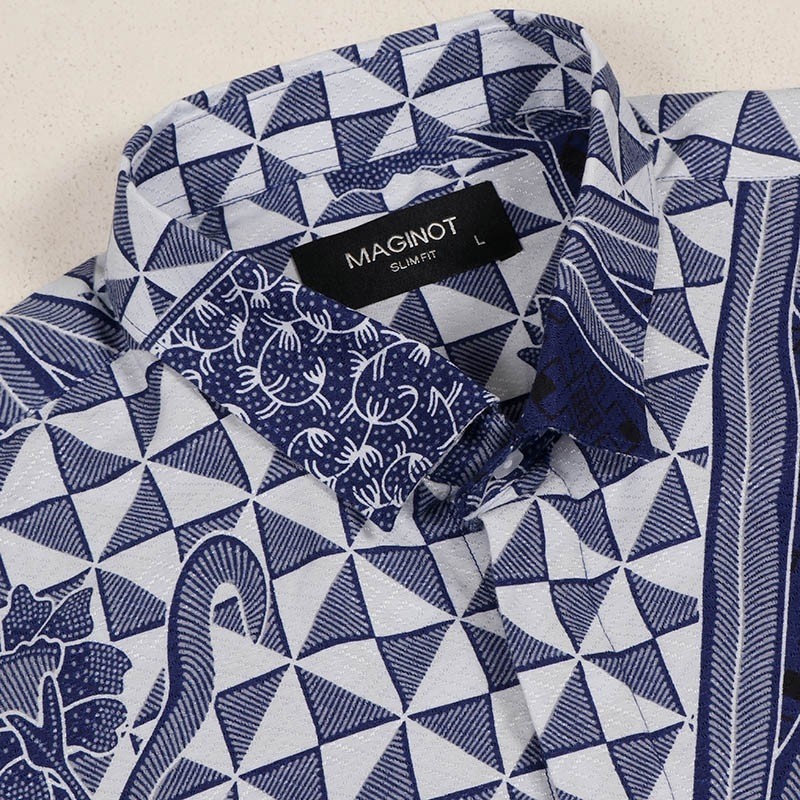 Maginot Kemeja Batik 2.0 Wistara-ss Motif Timbul Lengan Pendek Pria + Free Masker