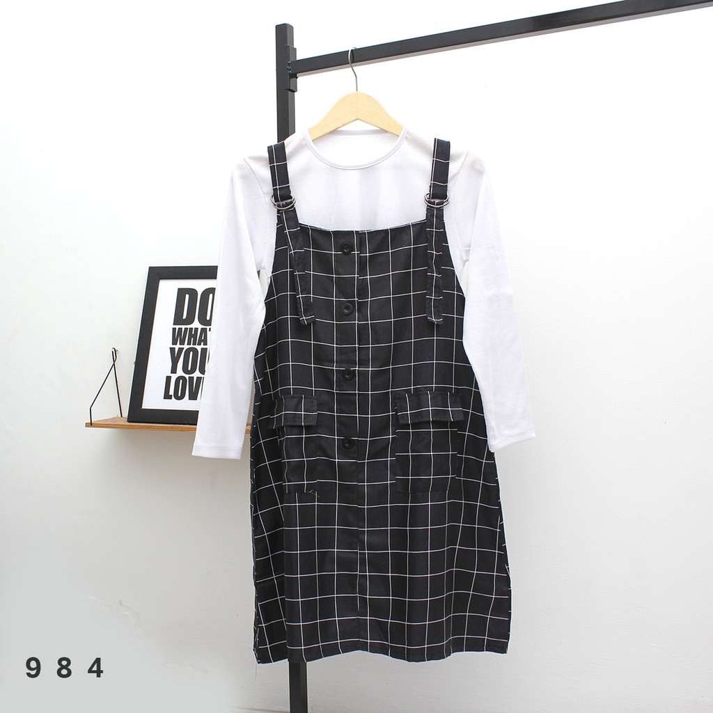 𝐉𝐚𝐤𝐚𝐫𝐭𝐚𝐅𝐚𝐬𝐡𝐢𝐨𝐧 overall dress pocket kantong motif kotak free dalaman tebal aksen kancing cordoray