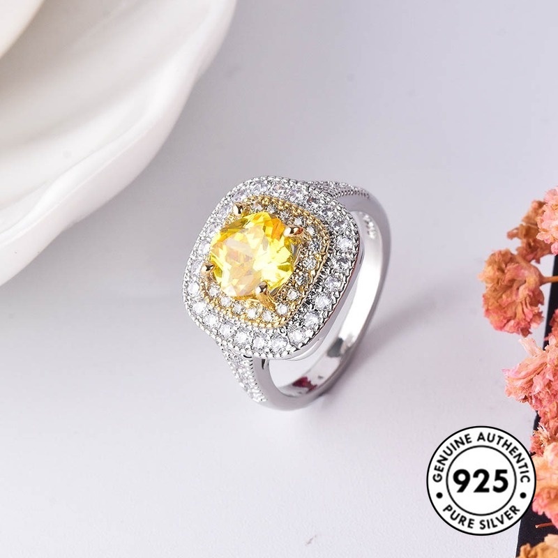 Cincin Silver S925 Bentuk Kotak Gaya Elegan Untuk Wanita