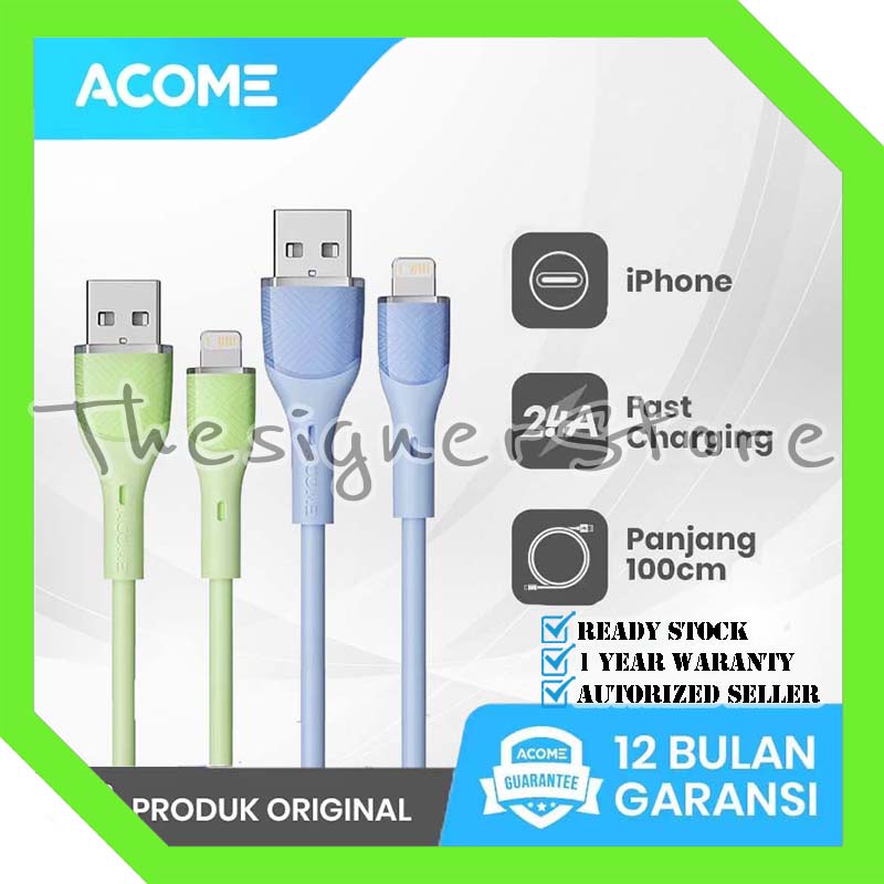 ACOME AGL010 Kabel Data Lightning Fast Charging 2.4 A 1 Meter Seri Warna Warni - Garansi Resmi 1 Tahun