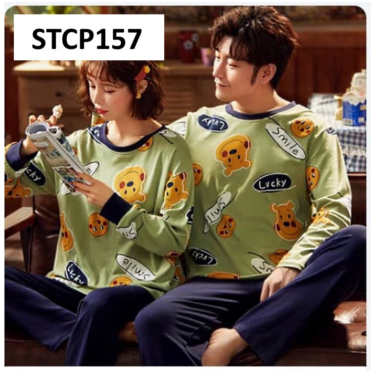 Piyama Couple Baju Tidur Couple Pooh Green - STCP157