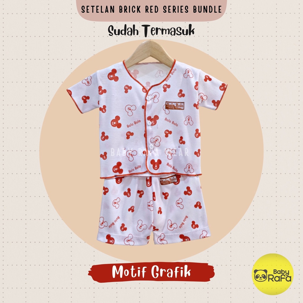 Serian Merah Bata - 3 Stel Setelan Baju Bayi Tangan Pendek Celana Pendek Bayi 0 sd 3 Bulan BRICK RED SERIES merk SNI Bolo - Bolo