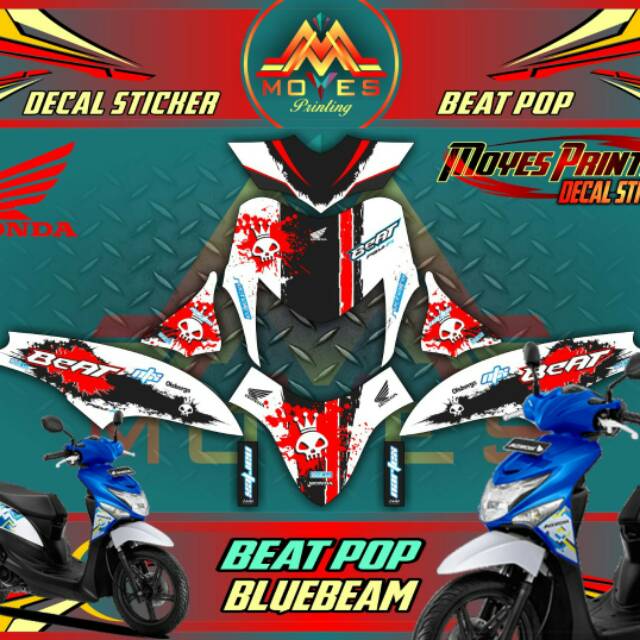Decal Motor Beat pop Fullbody Sticker motor Honda beat motip Bluebeam