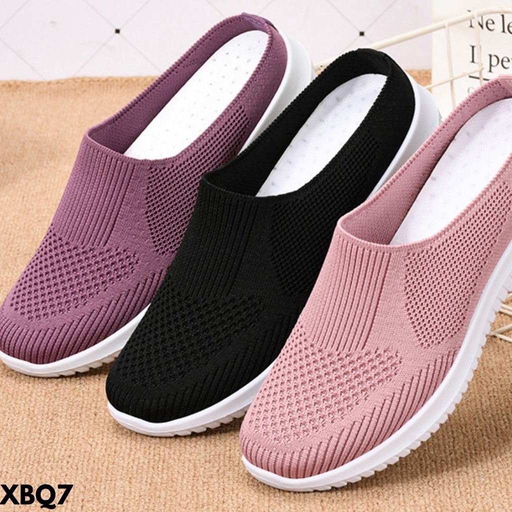 SEPATU SNEAKERS WANITA SLIP-ON JALAN MARKET KECE CASUAL FLYKNIT IMPORT BQ7