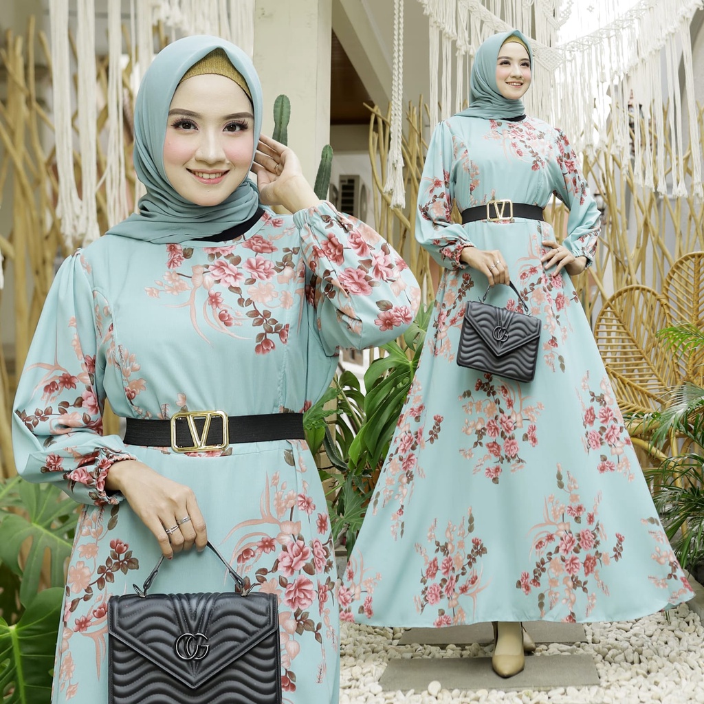 HOPYLOVY - Gamis Wanita Maxi Dress welia flower FREE Belt V