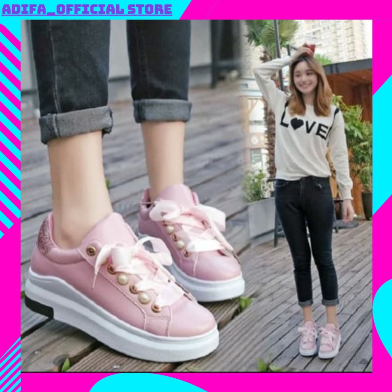 sepatu sneakers fashion sport wanita kasual tali kekinian murah YS205 SALEM