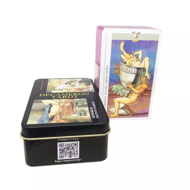 Decameron Tarot dengan Kotak Kaleng pinggiran Pink