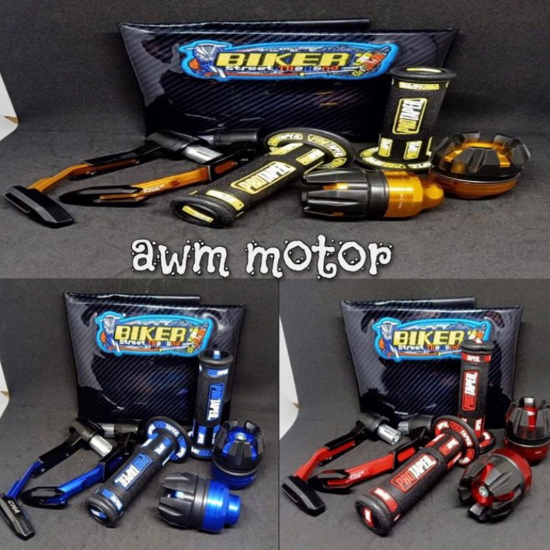 kulit jok karbon + proguard robot babet + Jalu as roda + handgrip protaper new bisa buat semua motor