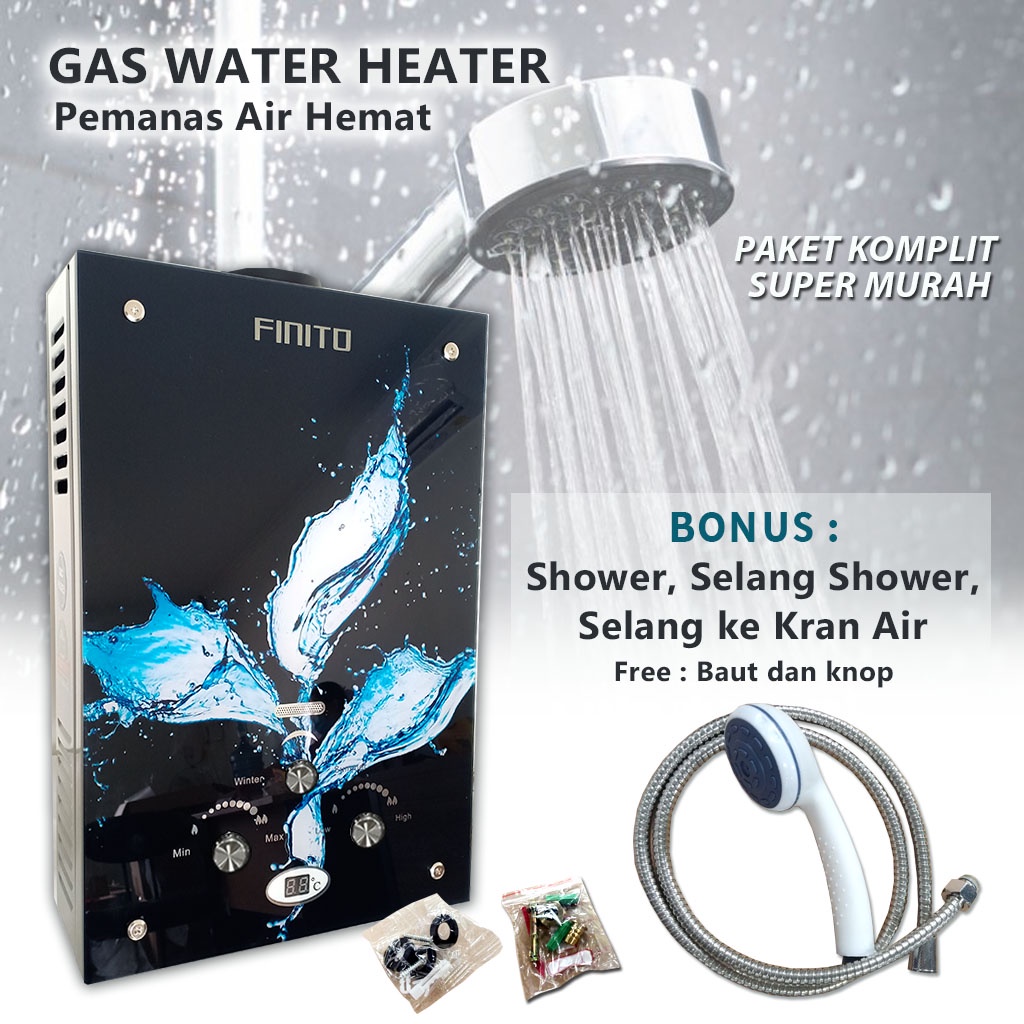 gas water heater kaca 3d digital led merk matrix  merk finito g002 003 004 005 g007
