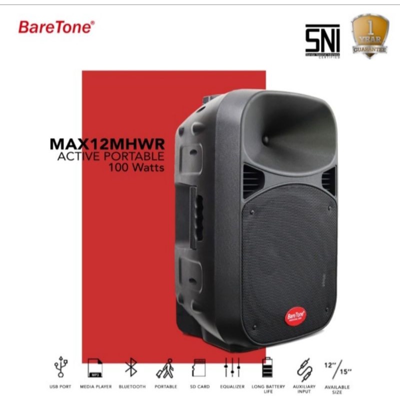 SPEAKER PORTABLE AKTIF WIRELESS MEETING BARETONE 12 INCH MAX 12 MHWR BLUETOOTH ORIGINAL