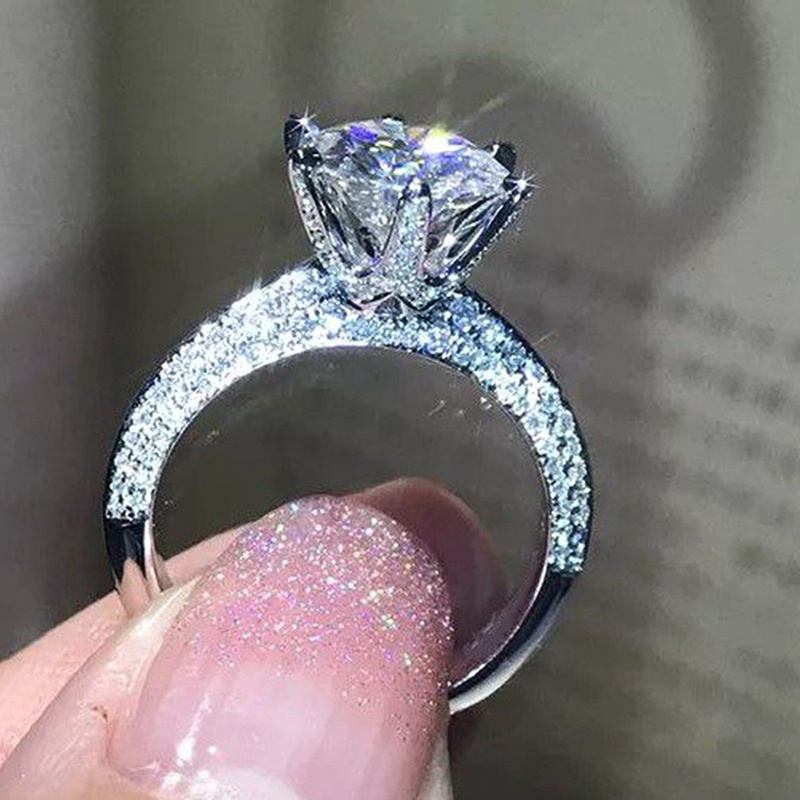 Cincin 6 Cakar Cubic Zirconia Gaya Klasik Untuk Wanita