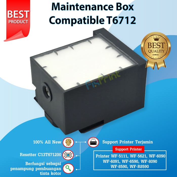 Maintenance Box Compatible T6712 C13T671200 Reset Waste Tank, Busa Pembuangan Printer Epson WF-5111 WF-5621 WF-6090 WF-6091 WF-6590 WF-8090 WF-8590 WF-R8590 New