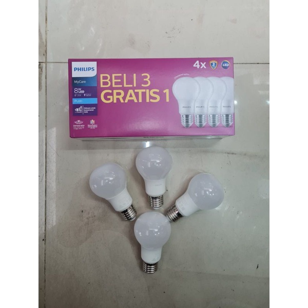 philips lampu led bulb 8watt mycare 8w paket 3 gratis 1 termurah 8 watt cahaya putih