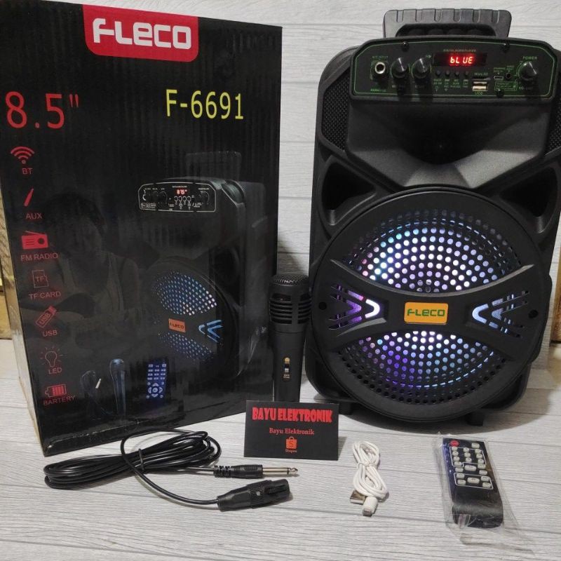 Speaker Bluetooth Bonus Mic Karaoke Remot Fleco F-6691 8,5 Inchi /Salon Aktif Bluetooth Portabel