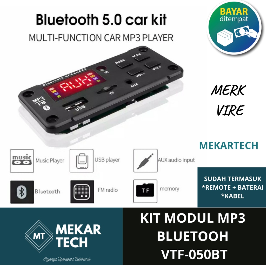 KIT MODUL MP3 BLUETOOTH VIRE VTF-050BT V1.0 VIRE 5-12V DC MODUL MP3 PLAYER MOBIL