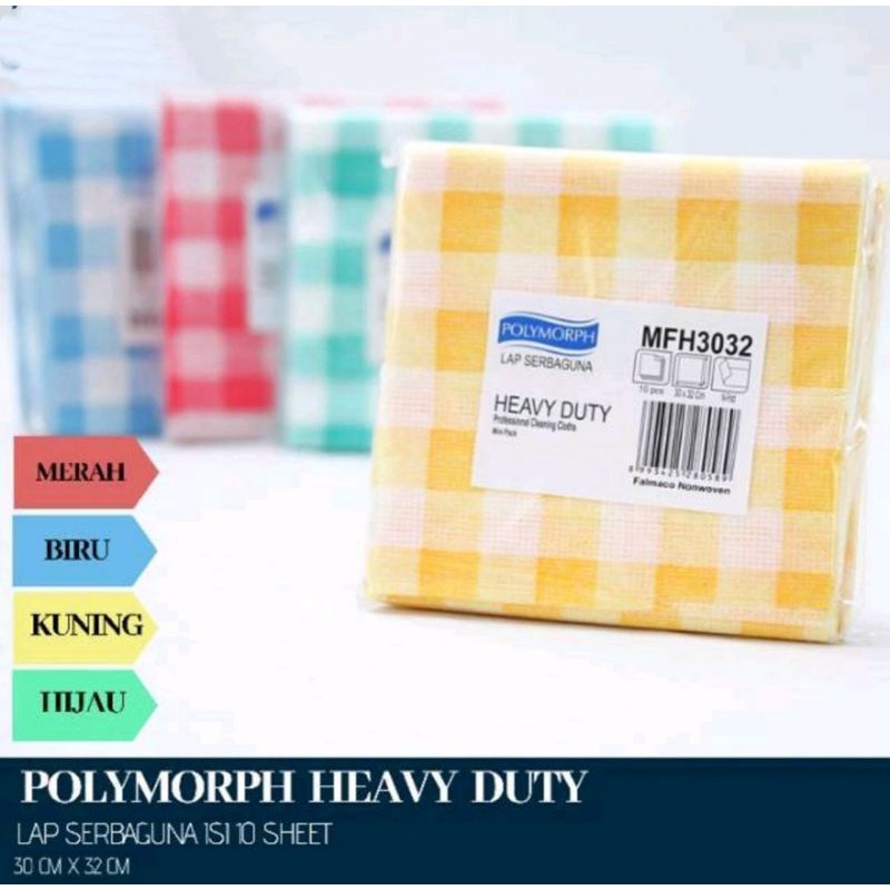 Lap Serba Guna bisa di cuci dipakai kembali Kain Lap POLYMORPH HEAVY DUTY 30x32 Cm isi 10'S