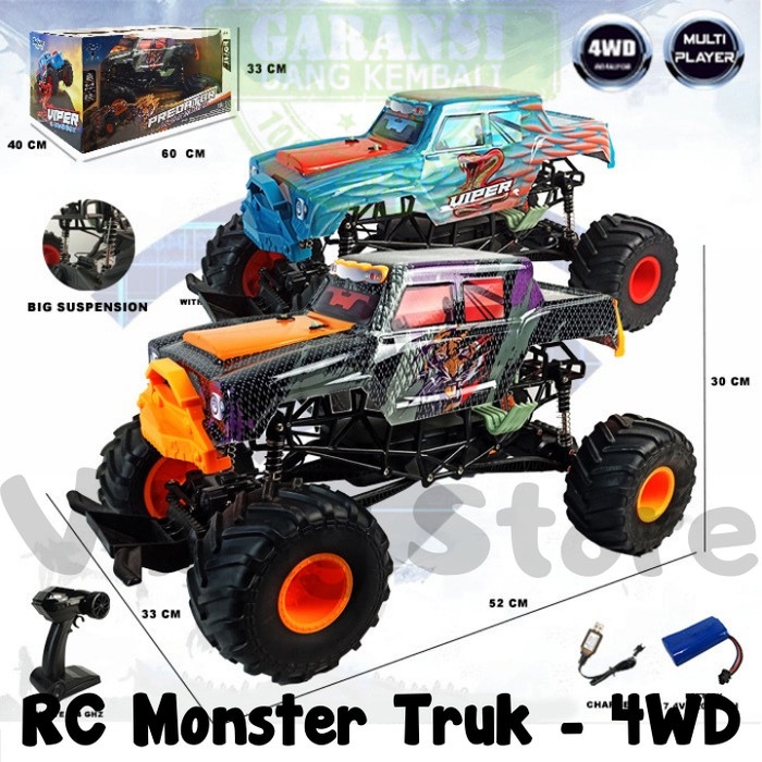RC Monster Truck Jumbo Besar 4wd Multiplayer Rock Crawler RDR1055